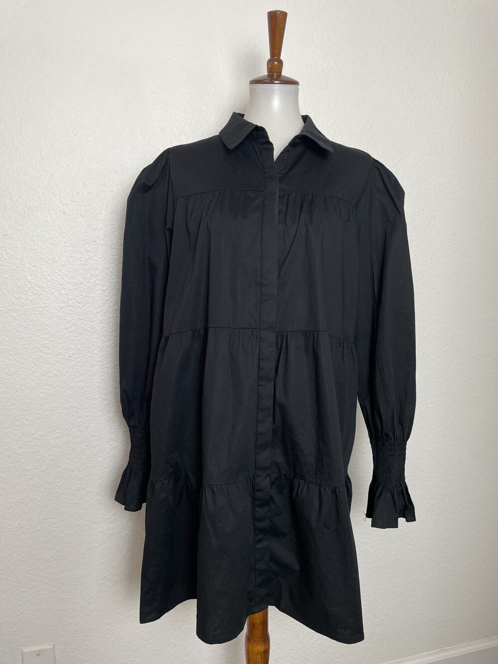 WAYF Dress Tiered Long Sleeve Mini Collared Casual Daytime